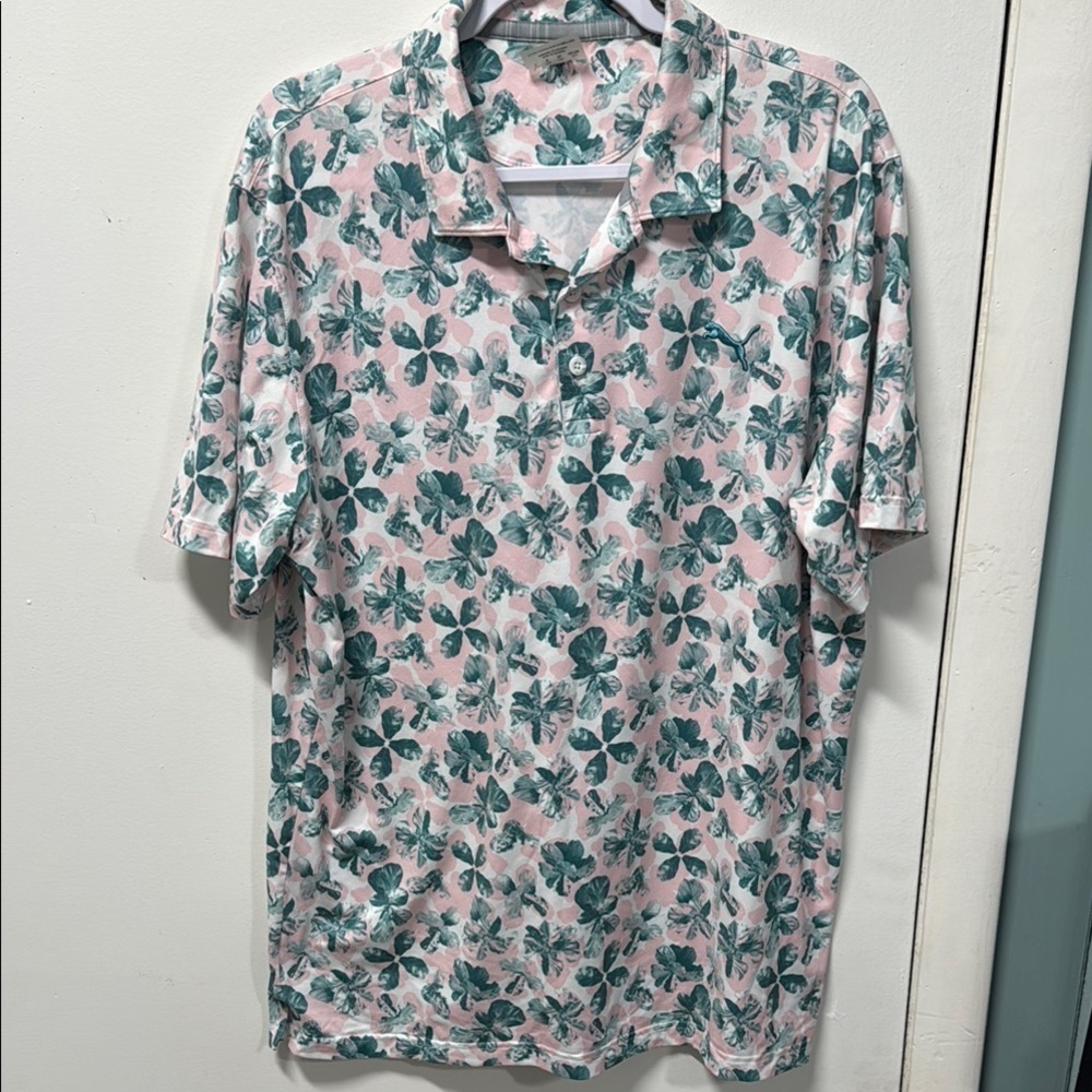 Puma Floral Green and Pink Men's Golf Shirt